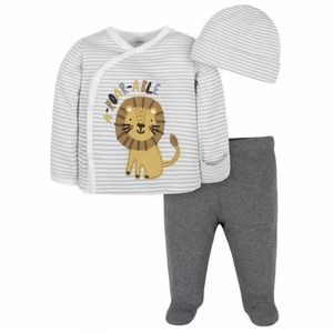 Gerber Baby Boy's Size Preemie 3 Piece Organic Cotton ‘A-ROAR-ABLE’ Lion New 🦁